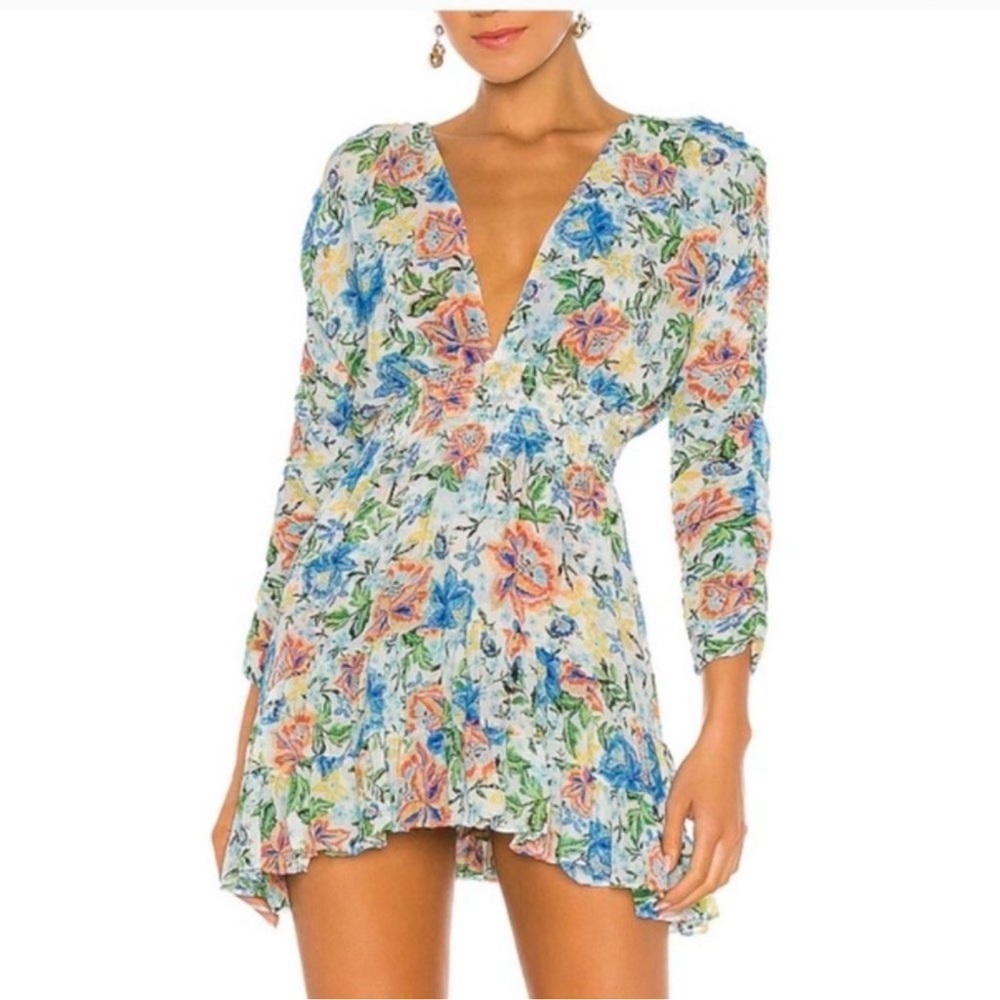 Misa Los Angeles Chiara Floral V-Neck Long Sleeve Mini Dress  size  Small